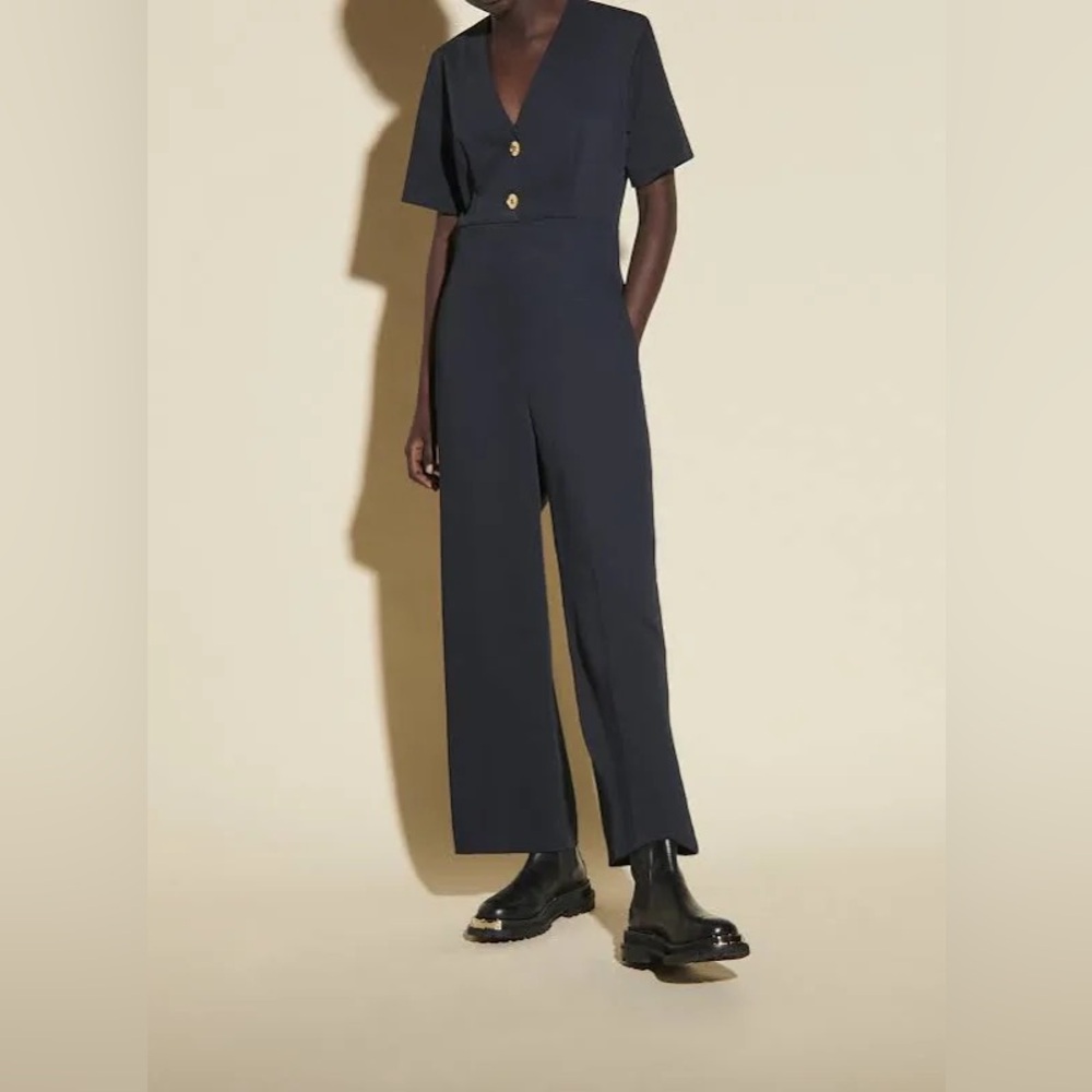 Sandro Paris Willy Button Detail Stretch Jumpsuit in Marine buttons 8